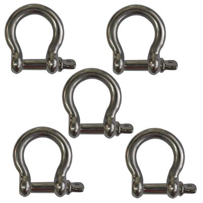 MarineNow 316 Stainless Steel Bow Shackle for Anchor, Towing, Off Road Recovery (12 mm (1/2"), 05-Pack)