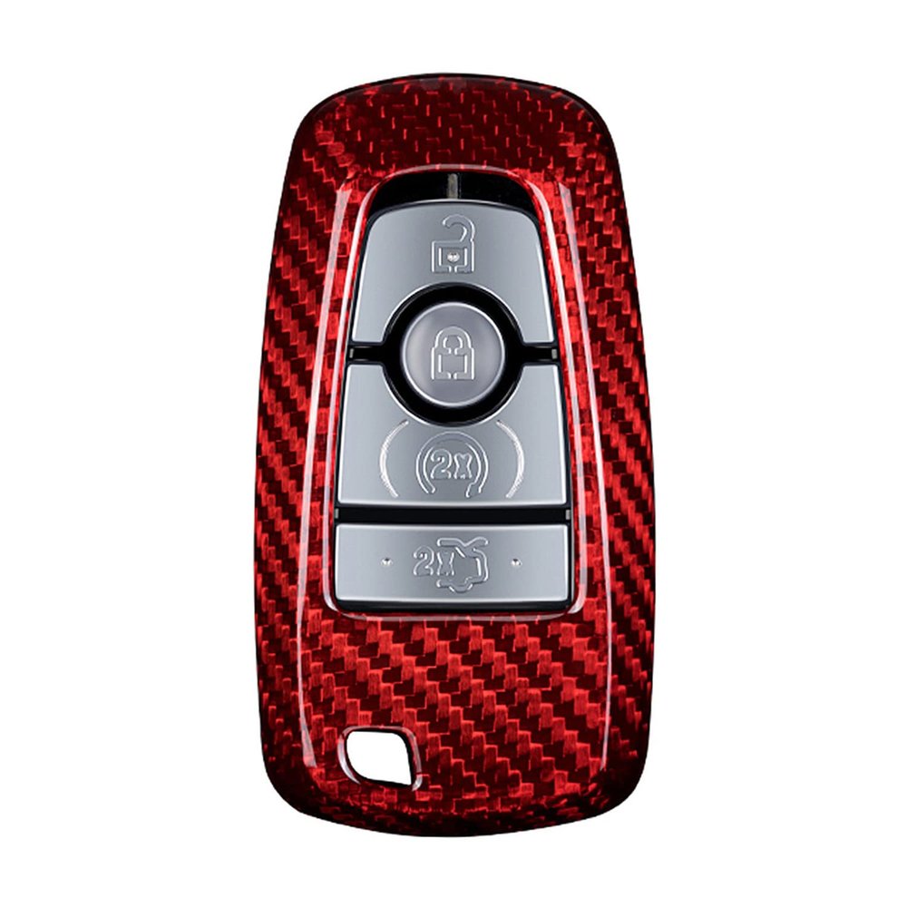 MissBlue Carbon Fiber Key Fob Cover For Ford Key, For Ford Ecosport Edge Escape Explorer F-150 Raptor F-250 F-350 F-450 F-550 Fusion Mondeo Mustang Ranger, Light Glossy Key Fob Protection Case - Red