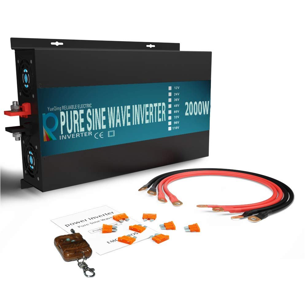 WZRELB 2000W 24V 120V Pure Sine Wave Solar Power Inverter with Remote Control Switch,Black,RBP200024VCRT