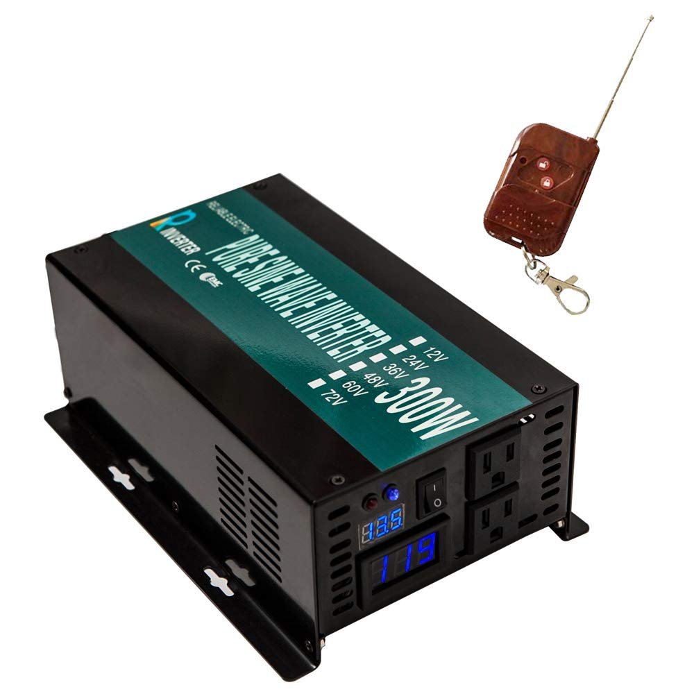WZRELB 300W 12V 120V Pure Sine Wave Solar Power Inverter with Remote Control Switch