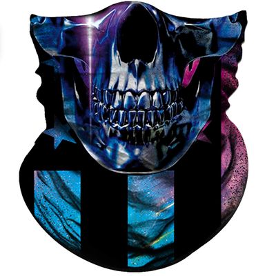 Obacle Skull Face Mask Half for Dust Wind UV Sun Protection Seamless 3D Tube Mask Bandana for Men Women Durable Thin Breathable Skeleton Mask Motorcycle Riding Biker Cycling (Blue Face Skull Flag)