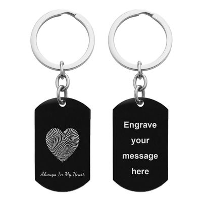 Queenberry Stainless Steel Personalized Oval Fingerprint Photo Engraved Custom Dog Tag Key Chain/Ball Chain Necklace 24" (Heart Fingerprint + Text Engraving)