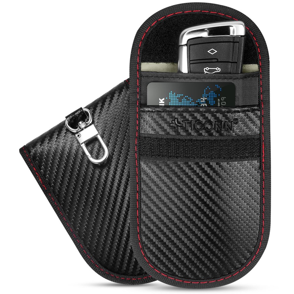 TICONN 2PK Faraday Bags for Car Keys Fob, 3.5''X5.0'' Faraday Cage Protector, Car RFID Signal Blocking, Anti-Theft Pouch Anti-Hacking Case Blocker (Carbon Fiber)