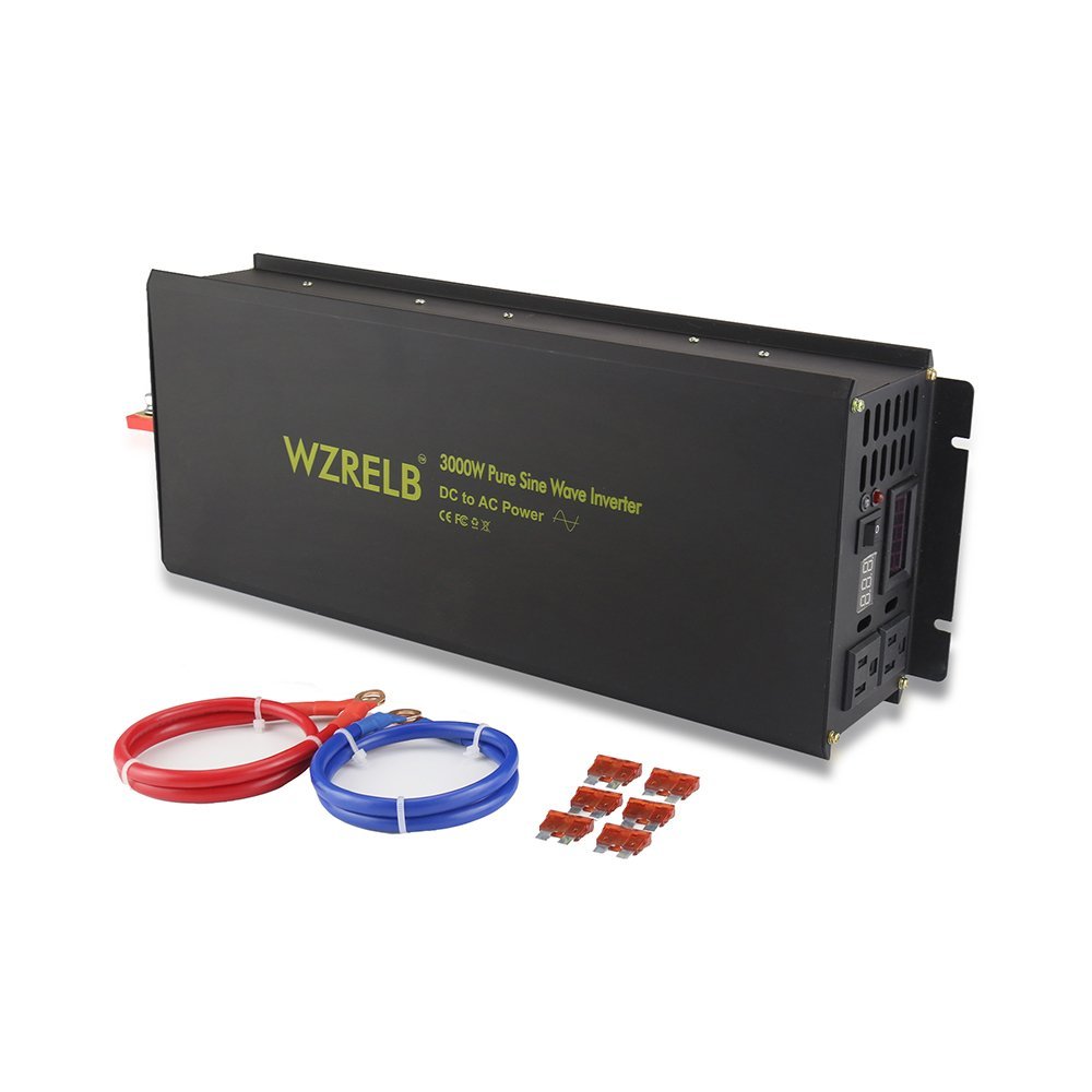 WZRELB Power Inverter 3000W Pure Sine Wave Inverter 24V 120V Dc AC Converter