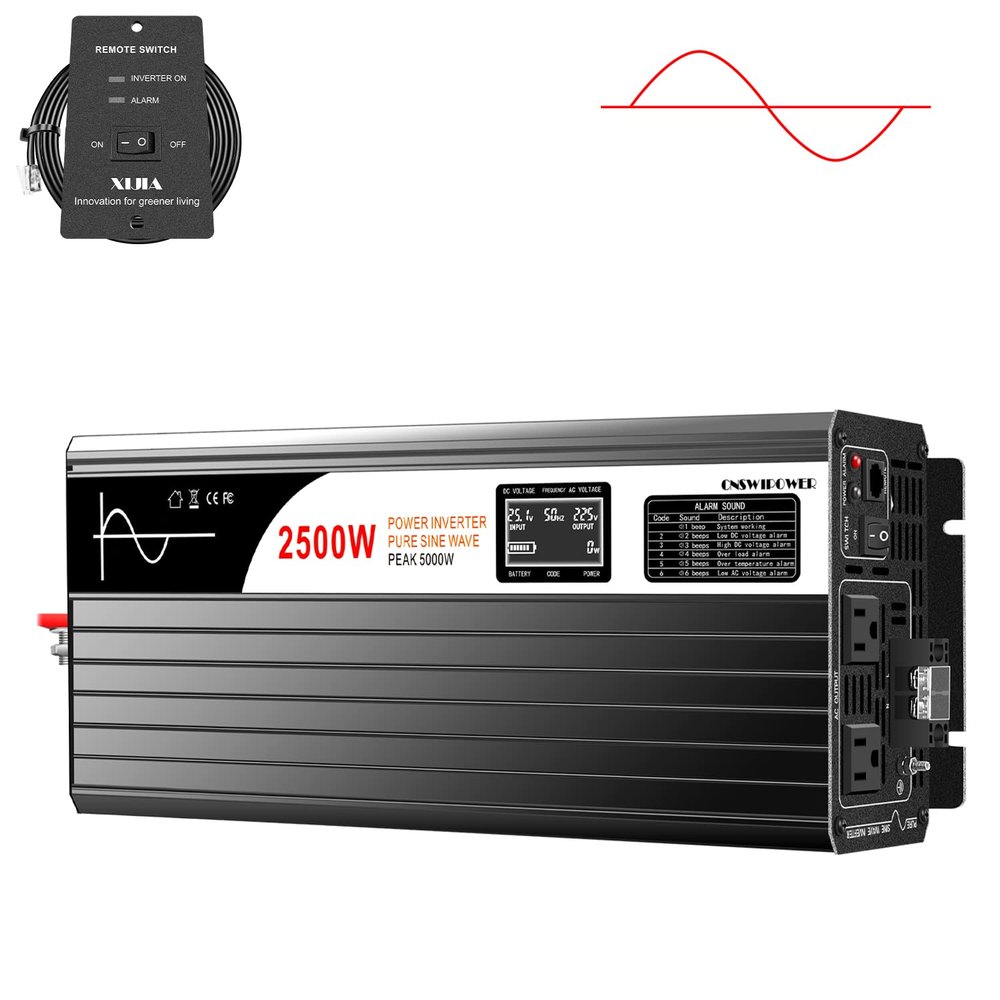 Xijia 2500W Solar Pure sine Wave Power Converter DC 24V to 110v 60HZ Solar Converter for Home Use car (DC24V (Range 20V-30V) 2500W)