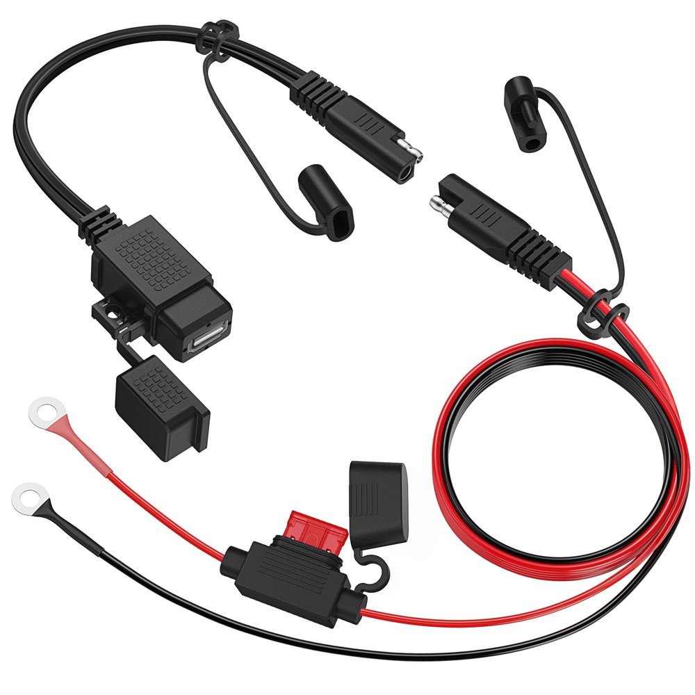 MICTUNING Motorcycle USB Charger,SAE to USB Cable Adapter SAE Quick Disconnect 2.1A Waterproof USB Port with Inline Fuse, Socket Cable 12V-24V for Motorcycle Cellphone Tablet GPS More