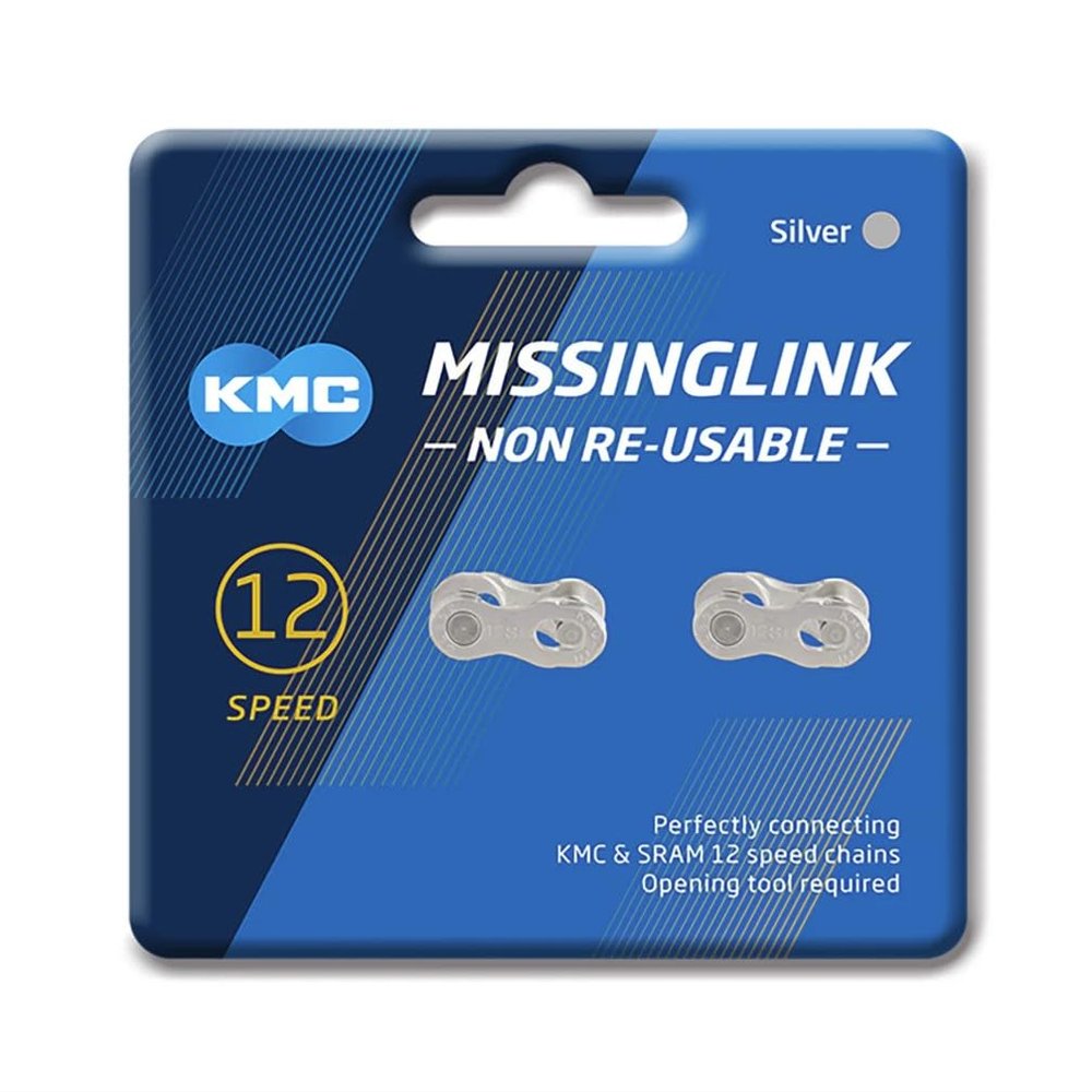 KMC Missing Link 12: for 12 Speed Chain, Silver, Perfectly Connecting KMC, SRAM, Shimano Chains, TWO (2) PACK