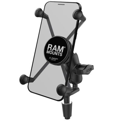 RAM MOUNTS Motorcycle Phone Mount with Fork Stem Base (12mm38mm), Short Arm, X-Grip Universal Large Cell Phone Holder for Sport Bikes RAM-B-176-A-UN10U