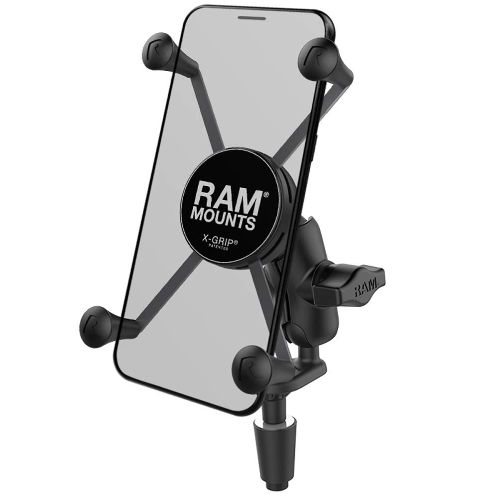 RAM MOUNTS Motorcycle Phone Mount with Fork Stem Base (12mm38mm), Short Arm, X-Grip Universal Large Cell Phone Holder for Sport Bikes RAM-B-176-A-UN10U