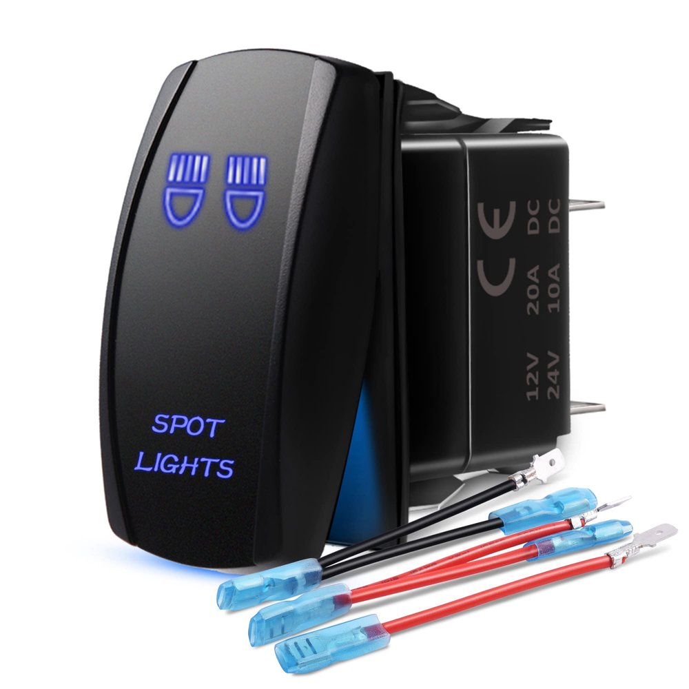 MICTUNING MIC-LSS1 5Pin Laser Spot Lights Rocker Switch On-Off LED Light 20A 12V, Blue