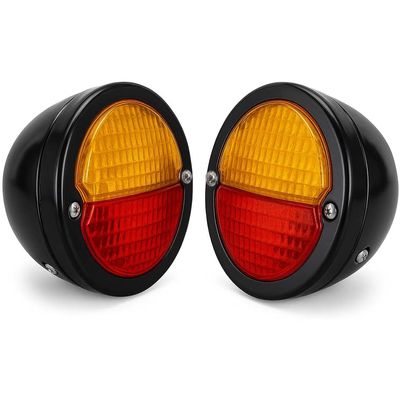 Bajato Vintage Hot Rod tail lights assembly 2X Tail Light Black Ring | Black Body | Red/Amber Lens with 12v Bulbs Fit for Jeep Willys & DODGE Trucks, Pickup Duolamp Tail Light