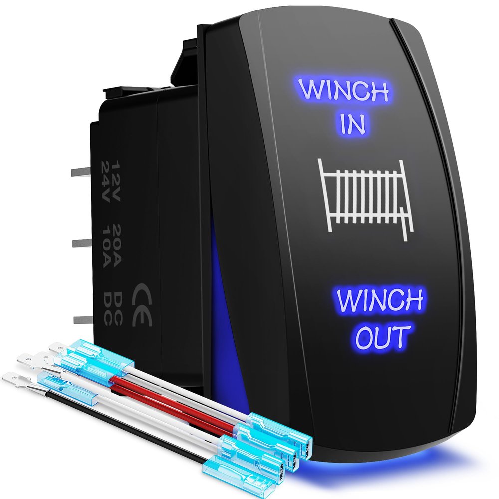 MICTUNING LS09901 7 Pin Momentary Laser Rocker Switch Winch in/Out, 20 Amp/12V, Black