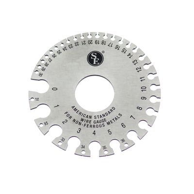 SE Dual-Sided Non-Ferrous Wire Gauge - 0-36 AWG and SAE, 3.5" Diameter, Tempered Steel, for Jewelers and Hobbyists, Ideal for Gold, Silver, Copper - JT47WG-C