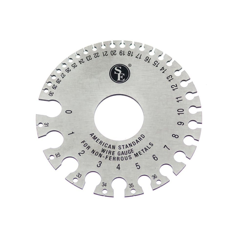SE Dual-Sided Non-Ferrous Wire Gauge - 0-36 AWG and SAE, 3.5" Diameter, Tempered Steel, for Jewelers and Hobbyists, Ideal for Gold, Silver, Copper - JT47WG-C