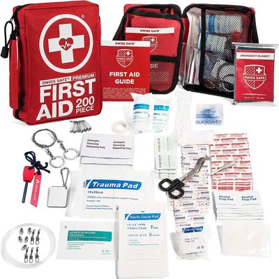 Swiss Safe 200 Pcs First Aid Kit for Camping, Travel, Car & Survival