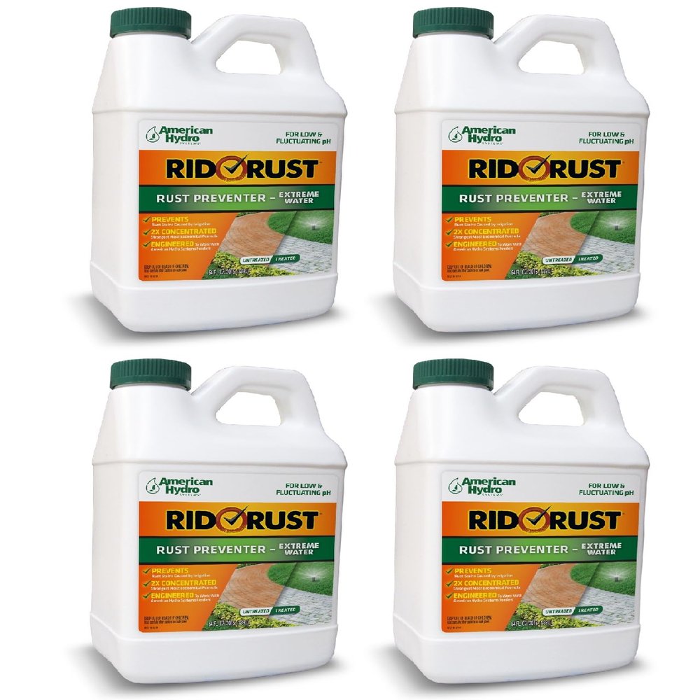 American Hydro Systems RR2 Rid O' Rust Extreme Water Rust Stain Preventer for Irrigation Systems, 64 Fl Oz Bottle, 4 Pack